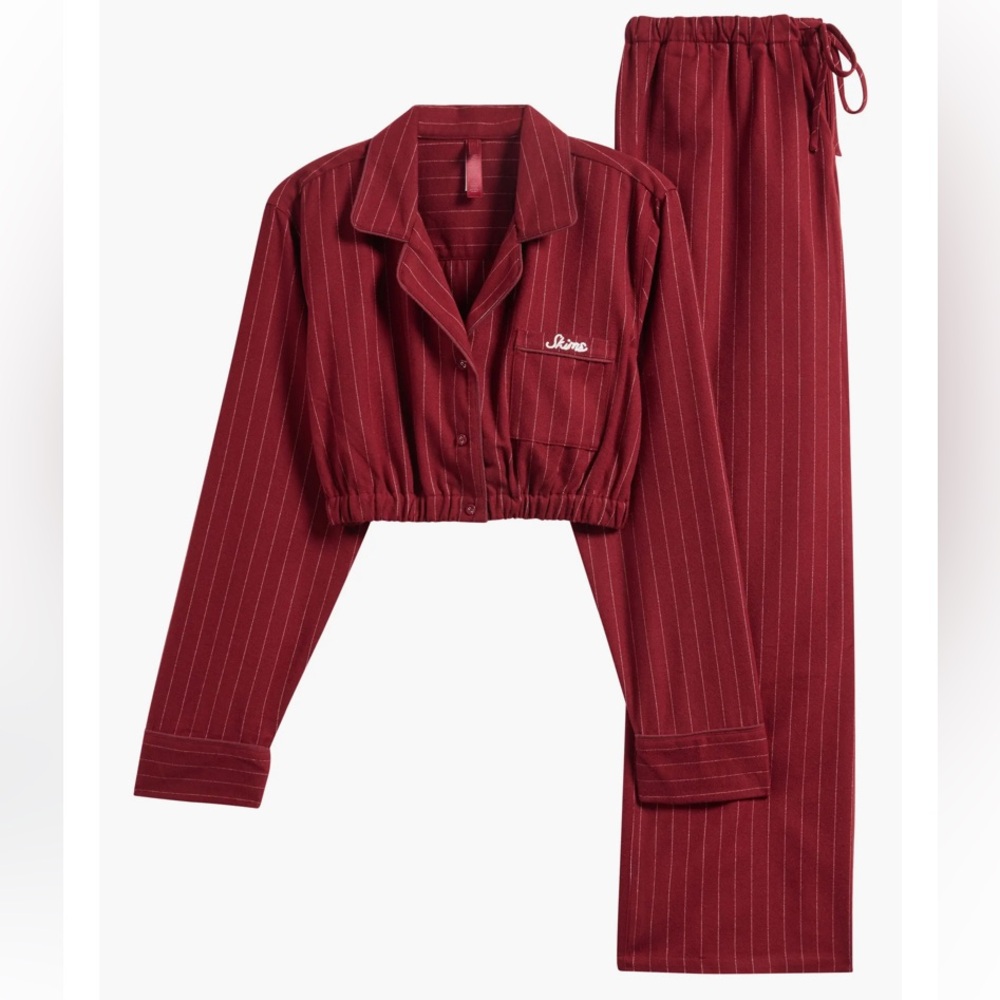 Skims Striped Burgundy Two-Piece Pajama Set